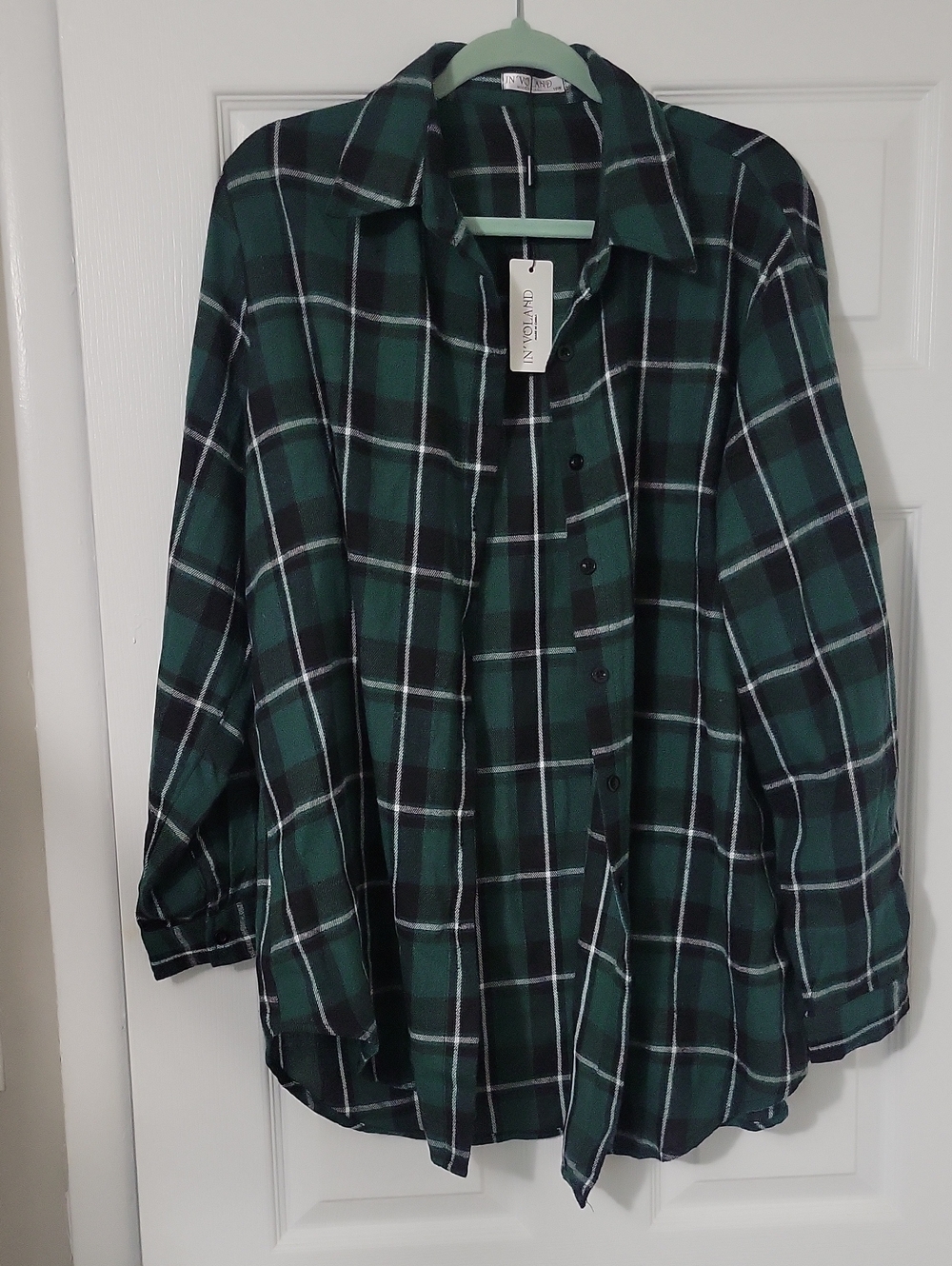 Green Plaid Button-Up Shirt Jacket -